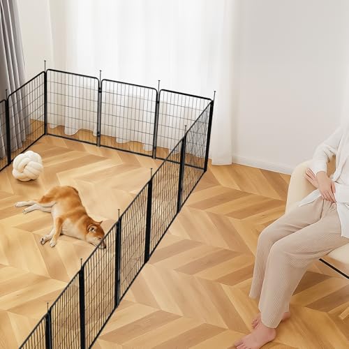 Amazon Basics Dog Playpen, 16 Panels Metal Fence with Door, Foldable for Indoor and Outdoor Use, Suitable for Small to Medium Sized Dogs, 24 Inch Height, Black - style: 16pcs-24"