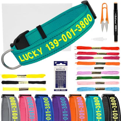 Personalized Embroidered Dog Collar - Custom Hand-Stitched Name & Number, Reflective Adjustable Pet Collar for Small/Medium/Large Dogs & Cats, Durable Nylon with Steel D-Ring (Sky Blue, Medium) - color: Sky Blue, size: Medium