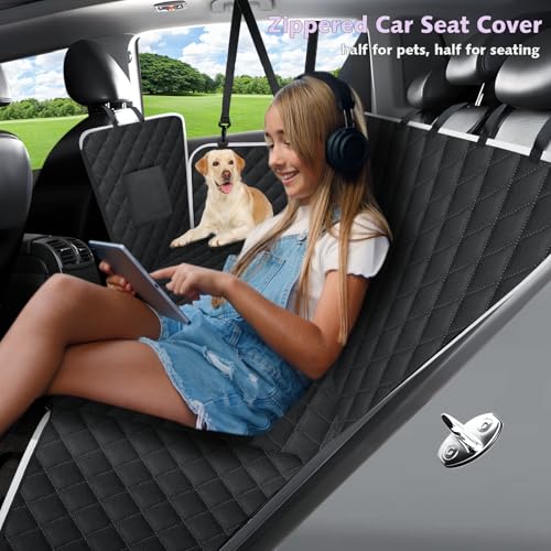 Meolsaek Dog Hammock for Car Back Seat Scratch Proof Nonslip Pet Car Seat Cover,Side Flaps with Zipper, Heavy Duty Car Seat Cover for Dogs with Storage Bag (Black-Zipper) - color: White