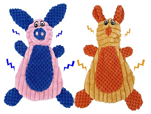 2 Pack Durable Dog Chew Toys, Unstuffed Squeaky Dog Toys for Small Dogs and Puppies - size: Rabbit & Pig