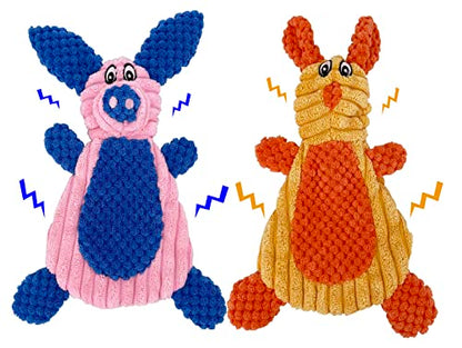2 Pack Durable Dog Chew Toys, Unstuffed Squeaky Dog Toys for Small Dogs and Puppies - size: Rabbit & Pig
