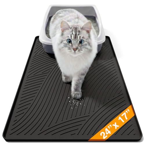Cat Litter Box Mat - SM Small Medium Size 24 x 17 in, Water Proof, Kitty Litter Trapping Mat, Easy to Clean, Scatter Control, Odorless, Pet Supplies for Indoor Cats, Dark Gray - color: Dark Gray, size: 24"L x 17"W