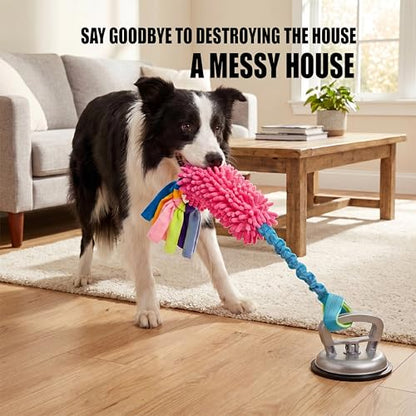 Dog Tug Toy, Self-Play Interactive Teeth Cleaning Toy for Boredom Relief, Chew Toy for Small Medium Dogs, 23.6" Rope for Aggressive Chewers (Red)