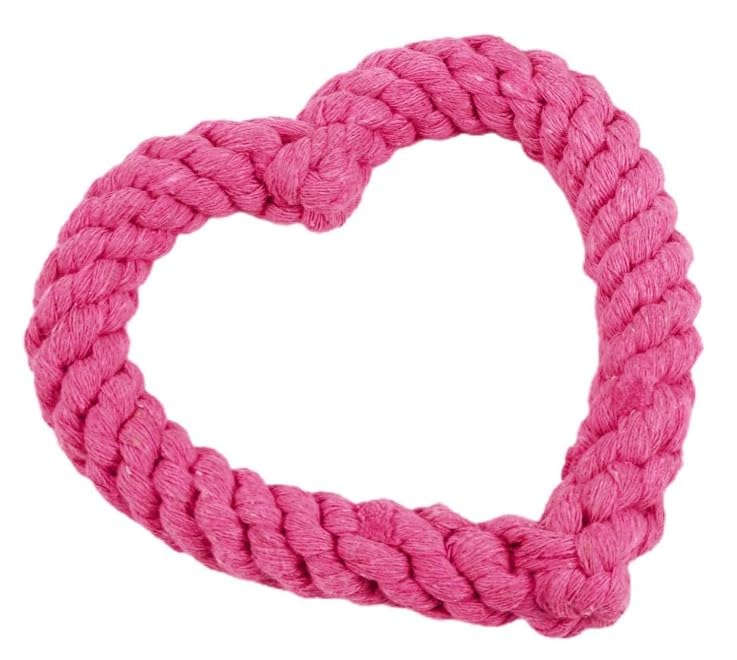 Cute Dog/Cat Chew Toys, Heart-Shaped Chew Toys,Cotton Rope Teething Toy for Puppies, Creative Love Heart Shaped Interactive Rope Dog Toys, Cotton Puppy Teething Chew Tug Toy (Pink and Red)