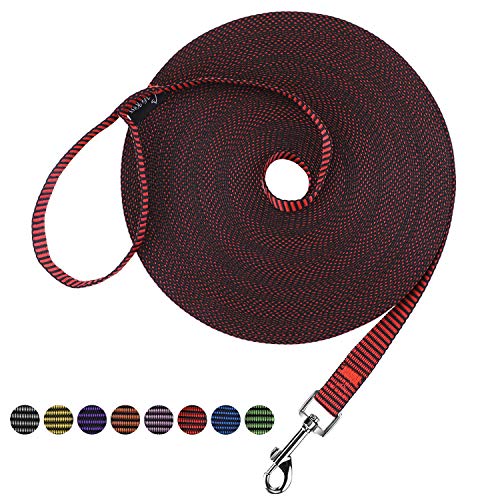 Hi Kiss Dog/Puppy Obedience Recall Training Agility Lead - 15ft 20ft 30ft 50ft 100ft Training Leash - Great for Training, Play, Camping, or Backyard(15ft,Black_red) - color: S1.black_red, size: 15 Feet