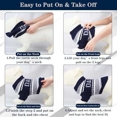 Dallas Small Dog Sweater Football Theme Turtleneck Knit Dog Sweaters for Small Pets Warm Winter Cat Dog Clothes - color: blue&grey, size: Medium