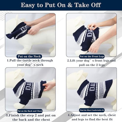 Dallas Small Dog Sweater Football Theme Turtleneck Knit Dog Sweaters for Small Pets Warm Winter Cat Dog Clothes - color: blue&grey, size: Medium