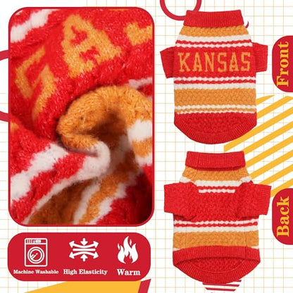 Kansas Small Dog Sweater Football Theme Turtleneck Knit Dog Sweaters for Small Pets Warm Winter Cat Dog Clothes - color: red% yellow, size: Small