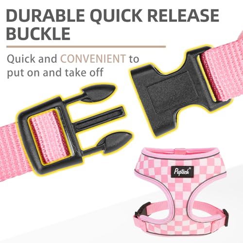 PUPTECK Soft Mesh Dog Harness and Leash Set Pet Puppy Cat Comfort Padded Vest No Pull Harnesses, Checkered Pink&White, XS - color: Checkered Pink&White, size: XS (NECK: 10", CHEST: 10"-14")