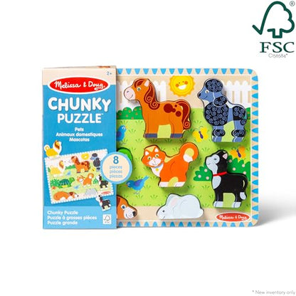 Melissa & Doug Pets Wooden Chunky Puzzle (8 pcs), Educational Screen Free Activity for Toddler, Preschoolers and Kids Ages 2+ - style: Pets