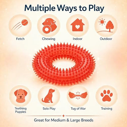 Squeaky Spiky Dog Ring Toy for Teeth Cleaning & Gum Massage 4.9 Inch Medium Large Dogs Red | Spiny TPR Rubber Chew Toy for Fetch Play Interactive Bouncy Dental Ring Durable BPA Free Nontoxic Floats - size: Red Ring - 1 Pack