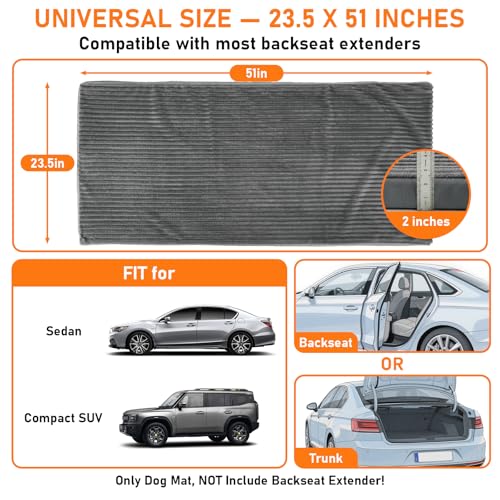 Dog Bed Mat for Car Backseat, Non-Slip Waterproof Car Seat Mat for Dogs & Pets with 2-Inch Thick Foam & Easy Clean Dog Pad Cover Suitable for Travel, Camp, Home (23.5x51in, Grey)