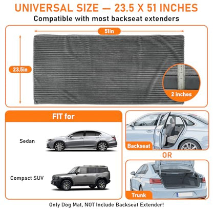 Dog Bed Mat for Car Backseat, Non-Slip Waterproof Car Seat Mat for Dogs & Pets with 2-Inch Thick Foam & Easy Clean Dog Pad Cover Suitable for Travel, Camp, Home (23.5x51in, Grey)