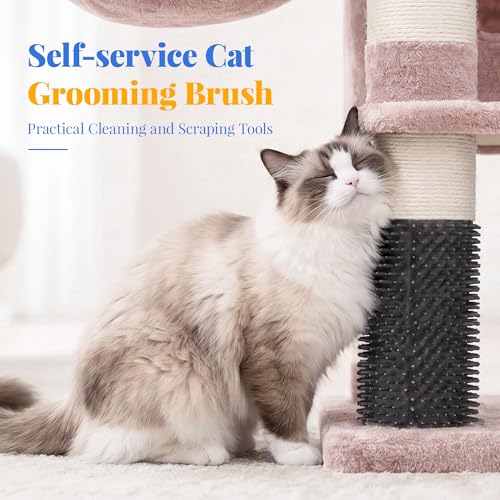 Hey-brother Cat Tree, 74 inches Multi-Level XL Large Cat Tower for Indoor Cats with Three Cat Condos, Two Large Top Decks and Cat Hairbrushfor Kittens, Cats and Pets,Muchroom MPJ035-MMU - color: Muchroom