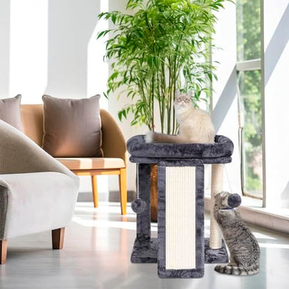 SYANDLVY Small Cat Tree with Perch, Cat Scratching Board for Indoor Cats, Scratching Post with 2 Dangling Balls, Great for Kittens (Smoky Grey) - color: Smoky Grey