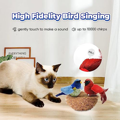 LEWISER Cat Toys Chirping Tit 2 Pcs with Catnip SilverVine, Suitable for Cat Wand Toys, Simulation Bird Design, Interactive Toys for Indoor Kitty Kitten Exercise, Red and Blue - color: Chirp Tit A
