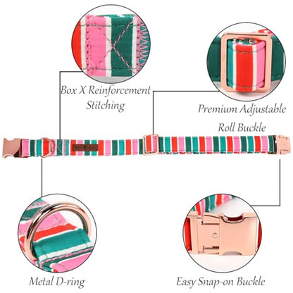 Lionet Paws Chirstmas Dog Collar, Cute Red Green Stripe Dog Collars with Metal Buckle for Puppies and Cats, XS, Neck 8-12 inches - color: New Xmas, size: X-Small (Pack of 1)