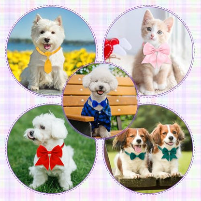 Reginary 100 Pieces Dog Bow Tie Collar Set Include 40 Dog Neckties, and 30 Puppy Bowties, 30 Collar Flowers, Adjustable Pet Ties Grooming for Small Medium Cats Pets Supply(Solid Color) - style: Solid Color