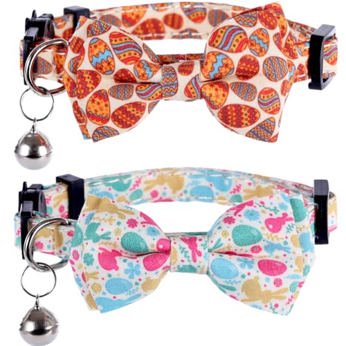 Easter Cat Collar Breakaway with Bow Tie and Bell for Kitty Adjustable Safety Easter Egg Bunny - color: Easter-bow-1