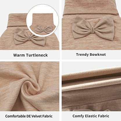 KYEESE Pajamas for Small Dogs - Turtleneck Stretchy Pjs Sweater, Super Soft Warm Material Coats With Bowtie, Onesie Cold Weather Coat, Khaki, S - color: 09# Khaki, size: Small (6-10lbs)
