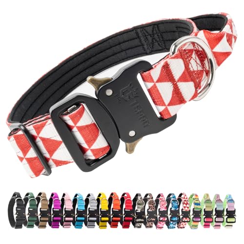 TSPRO Premium Dog Collars Tactical Dog Collar with Handle and Heavy Duty Quick-Release Metal Buckle Durable Thick and Adjustable for Medium to Large Dogs (Geometric Style M) - color: Geometric Style, size: Handle-Equipped M (14.5"-18" Adjustable)