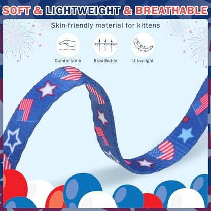 SCENEREAL Independence Cat Collar with Bells, 2 Pack Breakaway Cat Collars with Removable Bowtie Bandana, Adjustable Cute Kitten Collar for Pet Small Dogs Boys Girls - color: Bandanas & Bow (Independence Day - Dark Blue)