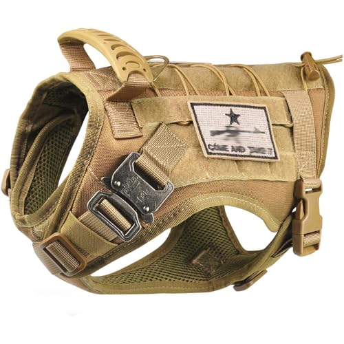 Tactical Service Dog Vest Harness K9 Military Molle Dog Vest for Outdoor Training Waterproof Pet Dog Harness with Rubber Handle & Metal Buckle - color: Khaki, size: Small (Pack of 1)