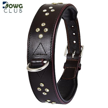 Genuine Leather ‘Cupola’ Series Dog Collar | Rhinestone | Soft, Cushion Padding, Handmade | Best for Medium, Large, XL Breeds (M (Neck Size 14.5"-18.5"), Silver Rhinestones, Crimpson) - color: Silver Rhinestones, Crimpson, size: M (Neck Size 14.5"-18.5")