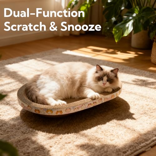 3 Pack Large Cat Scratcher Cardboard, Oval Cat Scratcher Bed Cat Scratch Pad Board Lounge Couch for Indoor Cats Bowl Shaped Cat Scratching Post Nest for Cats Grinding Claw Furniture Protector - size: L(17.5"x13.6"x3")