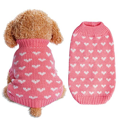Dxhycc Dog Knitted Sweater Heart Puppy Sweater Warm Soft Pet Holiday Clothes for Small Cats and Dogs (Pink, S) - color: Pink, size: Small