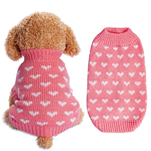Dxhycc Dog Knitted Sweater Heart Puppy Sweater Warm Soft Pet Holiday Clothes for Small Cats and Dogs (Pink, S) - color: Pink, size: Small
