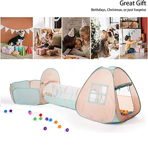 UTEX 3 in 1 Pop Up Play Tent with Tunnel, Ball Pit for Kids, Boys, Girls, Babies and Toddlers, Indoor/Outdoor Playhouse - color: Pink/ Green & Ball Pit