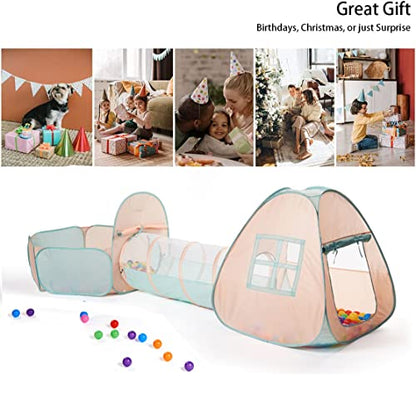 UTEX 3 in 1 Pop Up Play Tent with Tunnel, Ball Pit for Kids, Boys, Girls, Babies and Toddlers, Indoor/Outdoor Playhouse - color: Pink/ Green & Ball Pit