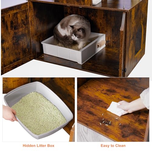 Heybly Cat Tree with Litter Box Enclosure for Indoor Big Cat, Cat Tower for Large Cats 20lbs Heavy Duty, Modern Cat Condo Furniture with Scratching Posts, Rustic Brown HCT110SR - color: Rustic Brown