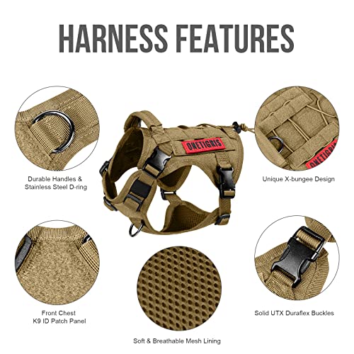 OneTigris Tactical Dog Harness Vest,No-Pull Service Dog Vest with Hook & Loop Panels,Adjustable Dog Vest Harness for Walking Hiking Training(Coyote Brown,XS) - color: Brown, size: XS