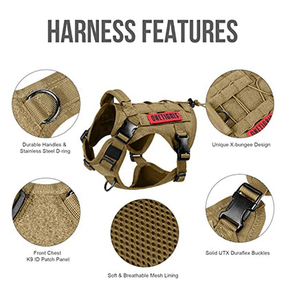 OneTigris Tactical Dog Harness Vest,No-Pull Service Dog Vest with Hook & Loop Panels,Adjustable Dog Vest Harness for Walking Hiking Training(Coyote Brown,XS) - color: Brown, size: XS