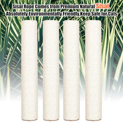 PowerKing Natural Sisal Replacement Scratching Post, 4 Pieces M8 Cat Scratch Post Refill Pole Parts for Refurbishment, White, Include Screws, White, 15.74''+11.88''+7.87''+3.93'' - color: White, size: 15.7''+11.8''+7.87''+3.93'' (2.67''Thick)