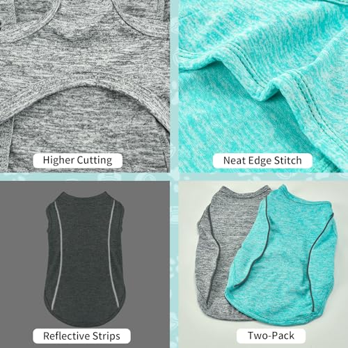 2 Pack Quick-Dry Dog Summer T-Shirt With Reflective Strips, Breathable Cooling Tank Top, Pet Sun Protection Clothes for Dogs Cats, Grey & Blue XL - color: Grey & Blue, size: X-Large