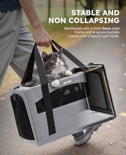 Pecute Cat Carrier Stable, Pet Carrier with Hidden Anxiety Relief Partition & Stable Steel Frame, Safe Cat Carrier for Car Travel, Soft-Sided Dog/Cat Carrier Bag for Pets Up to 11lbs, Gray - color: Gray Regular