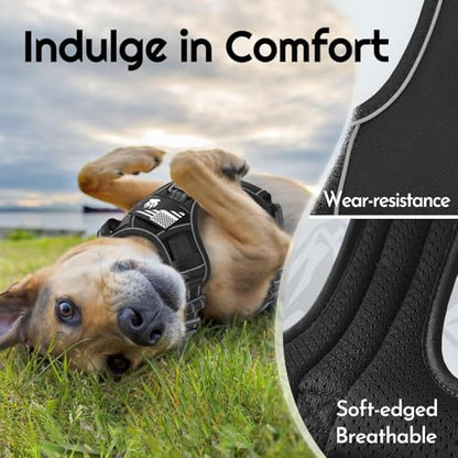 Dog Harness for Large Dogs, Easy Wearing with 3 Quick-Release Buckles, Adjustable No Pull Pet Harness with MOLLE System, No Choke Reflective Vest with Control Handle, Black, XL - color: Black, size: X-Large