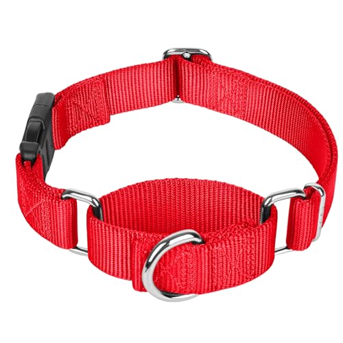 Martingale Collar for Dogs with Quick Release Buckle, Heavy-Duty Solid Color Nylon Training Collars - Adjustable No-Slip Design for Medium & Large Dog - color: Red, size: M【15—17.75in】