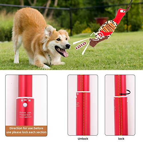 Interactive Dog Toys - Extendable Flirt Pole with 2pcs Squeaky Plush Toy Tugs Red Green for Dog Outdoor Entertainment, Train and Exercise - color: red