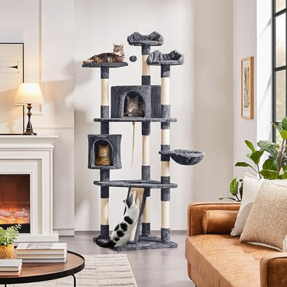Yaheetech Multi-Level Cat Trees Cat Towers 79in Cat Tree for Indoor Cats with Sisal-Covered Scratching Posts, Plush Perches and Stable Condo for Kittens, Cats and Pets, Dark Gray - color: Dark Gray