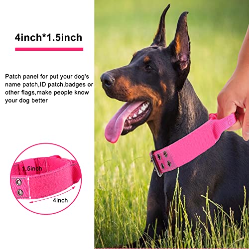 Reflective Dog Collar Heavy Duty Tactical with Control Handle and Metal Buckle for Dog Training(Large, Pink) - color: Pink, size: Large (Pack of 1)
