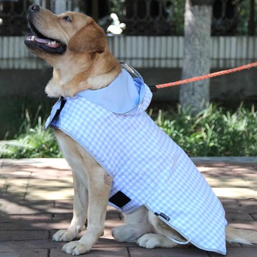 Dog Raincoat Reversible,Waterproof Dog Rain Coat Hooded Slicker Poncho with Reflective Strip, Plaid Double Layer Rain Jacket for Small Medium Large Dogs (Light Blue, XX-Large(55-77lb)) - color: Light Blue, size: XX-Large(55-77lb)