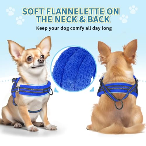 Lukovee No Pull Dog Harness and Leash Set, Soft Padded Small Dog Harness, Neck & Chest Adjustable Reflective Vest Puppy Harness with 4ft Lightweight Anti-Twist Dog Leash for Small Dogs (S, Blue) - color: Blue, size: S ( Chest 17.5'' ~ 22'')