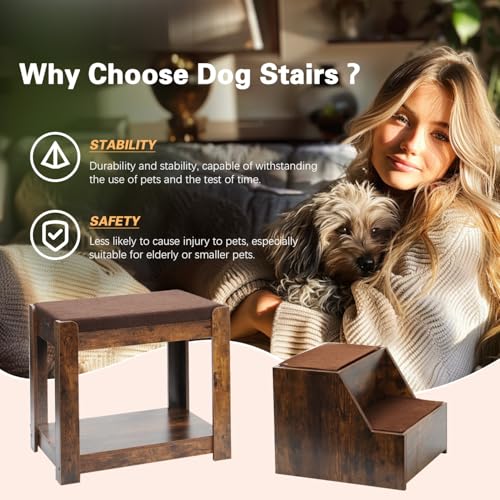 Pet Bunk Bed with Removable Step for Dogs and Cats Particle Board Vintage Double-Layer Design Cushion Indoor Use Cozy Living