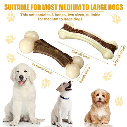 Sosation 3 Pack Chew Toys for Aggressive Chewers, Bone Toys Nylon Beef Flavor Dog Teething Toys for Large/Medium/Small Puppies Breeds(Large, Mixed Style) - size: Large, style: Mixed Style