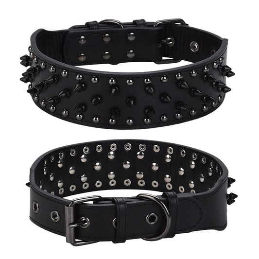 Spiked Dog Collar, PU Leather, Durable, Studded, Decorative, Large, for Rottweiler, Bulldog, American Bully (Black2, L (19.7-24.4inch)) - color: Black2, size: L (19.7-24.4inch)