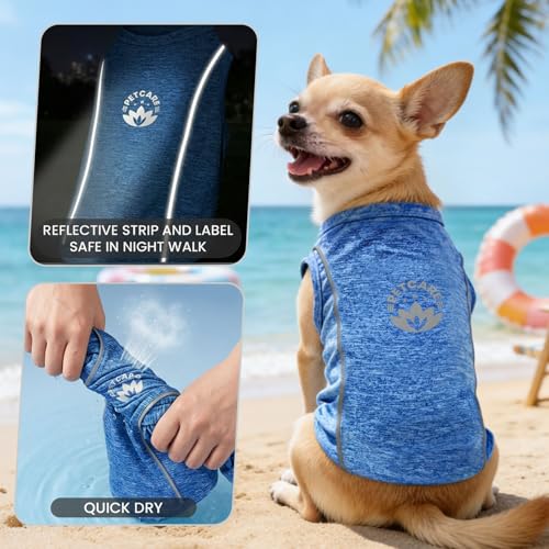 PETCARE Sun Protection Dog Shirts for Small Dogs Quick Dry Soft Stretchy Dog T-Shirts with Reflective Label Tank Top Sleeveless Vest Pet Clothes, Athletic Fabric, Navy, S (Chest 15" Length 11.8") - color: Navy, size: S ( Suggest 5-8 lbs)